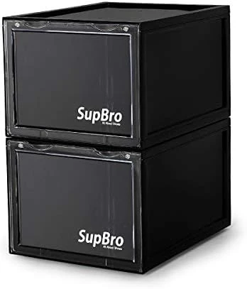 SupBro Collection Crate - Easy Access Storage Shoes Box -Plastic Foldable Stackable Sneaker Display Storage With Clear Front Door Organizer-8 Pack (Black) 8 SupBro Collection Crate - Easy Access Storage Shoes Box -Plastic Foldable Stackable Sneaker Display Storage With Clear Front Door Organizer-8 Pack (Black) - Image 8