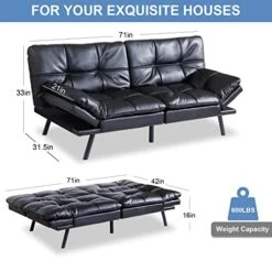 MUUEGM Futon Sofa Bed,Memory Foam Futon Bed,Faux Leather Sofa Couch With Adjustable Armrests And Back,Convertible Sleeper Sofa,Couches For Living Room,Guest Room,Apartment And Small Space/Black -Songmics Furniture Shop 41ZZaJ360wL