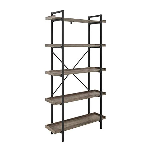 Walker Edison Urban Metal 5-Shelf Bookcase, 68" H, Gray Wash 1 Walker Edison Urban Metal 5-Shelf Bookcase, 68" H, Gray Wash
