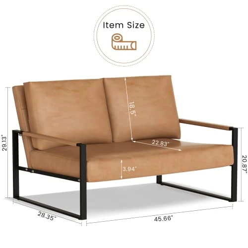 AWQM PU Leather Love Seats Sofa, 45" Mini Upholstered Couch For Small Space, Modern Accent Chair With Armrest And Removable Cushions, 2-Seater Lounge For Living Room, Bedroom, Office (Brown) 1 AWQM PU Leather Love Seats Sofa, 45" Mini Upholstered Couch For Small Space, Modern Accent Chair With Armrest And Removable Cushions, 2-Seater Lounge For Living Room, Bedroom, Office (Brown)
