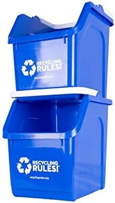 Recycling Rules! 6 Gallon Stackable Recycling Bin Container In Blue, Eco-Friendly BPA-Free Handy Recycler With Handle, 2-Pack 8 Recycling Rules! 6 Gallon Stackable Recycling Bin Container In Blue, Eco-Friendly BPA-Free Handy Recycler With Handle, 2-Pack - Image 8