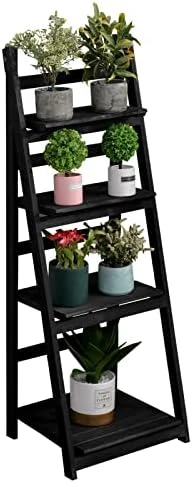 ECOMEX 4-Tier Ladder Shelf, Ladder Bookshelf Foldable Ladder Shelves, Rustic Wood Ladder Shelf Storage Rack Bookcase, Plant Display Shelf For Room Office Bedroom, White 5 ECOMEX 4-Tier Ladder Shelf, Ladder Bookshelf Foldable Ladder Shelves, Rustic Wood Ladder Shelf Storage Rack Bookcase, Plant Display Shelf For Room Office Bedroom, White - Image 5