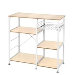 Vasitelan Kitchen Baker's Rack Utility Storage Shelf Microwave Stand 3-Tier+3-Tier Table For Spice Rack Organizer Workstation (Oak)