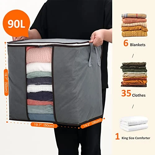90L Large Capacity 4 Pack Clothes Storage Bag, Storage Bins For Clothes, Closet Organizers And Storage Containers For Blanket Bedding Comforter, Thick Fabric With Reinforced Handles, Zipper, Clear Window 2 90L Large Capacity 4 Pack Clothes Storage Bag, Storage Bins For Clothes, Closet Organizers And Storage Containers For Blanket Bedding Comforter, Thick Fabric With Reinforced Handles, Zipper, Clear Window - Image 2