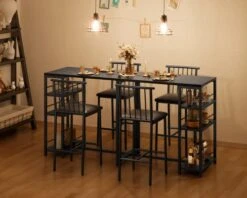 Gizoon Bar Table And Chairs Set For 2 With 3 Storage Shelves, Modern Pub Table Set With Pu Cushion Chairs & Thick Wood Top For Breakfast, 3-Piece Small Table For Kitchen - Black -Songmics Furniture Shop 41ZgTKjBBTL