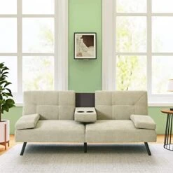 Opoiar Armrests Futon Sofa Bed,Modern Convertible Loveseats With 2 Cup Holders,Folding Futon Sofa Bed For Compact Living Space,Living Room, Apartment,Office,Lounge,Drom,73"/Khaki Green