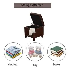 Adeco Bonded Leather Square Tufted Footstool, 18", Brown Storage Ottomans, -Songmics Furniture Shop 41ZpGYnmE2L