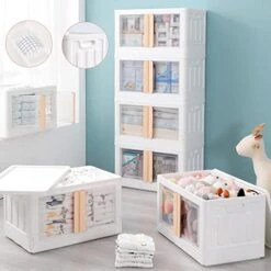 4Pcs Plastic Storage Containers With Handle For Clothes Organizing Cabinet Stackable Lidded Storage Bins With Wheel,8.5Gal Collapsible Storage Box For Snacks Pantry Bedroom Closet Playroom Office -Songmics Furniture Shop 41ZugkSAkAL