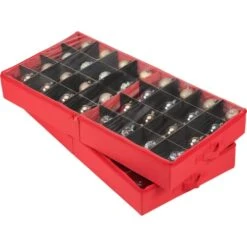 ZOBER Christmas Ornament Storage - 25.2x12.6x3.35 Inch Ornament Tray Organizer Boxes W/Dividers - Compartments For Fragile Ornaments And Holiday Decoration - Red