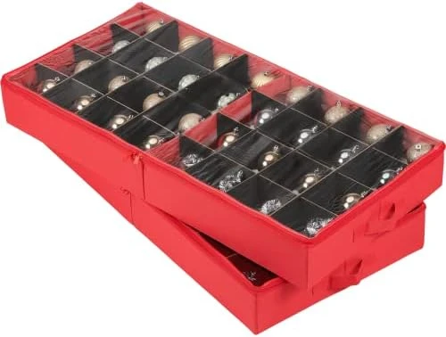 ZOBER Christmas Ornament Storage - 25.2x12.6x3.35 Inch Ornament Tray Organizer Boxes W/Dividers - Compartments For Fragile Ornaments And Holiday Decoration - Red 9 ZOBER Christmas Ornament Storage - 25.2x12.6x3.35 Inch Ornament Tray Organizer Boxes W/Dividers - Compartments For Fragile Ornaments And Holiday Decoration - Red - Image 9