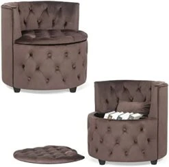 Homebeez Round Velvet Storage Ottoman, Button Tufted Footrest Stool Coffee Table For Living Room (Grey) -Songmics Furniture Shop 41ZyanLDsL. AC