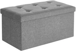 SONGMICS Ottoman Storage Bench, 21 Gal. Folding Chest With Breathable Linen-Look Fabric, Holds 660 Lb, For Entryway, Living Room, Bedroom, Light Gray ULSF001G02 -Songmics Furniture Shop 41a11atEx7S. AC