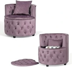 Homebeez Round Velvet Storage Ottoman, Button Tufted Footrest Stool Coffee Table For Living Room (Grey) -Songmics Furniture Shop 41a1WJiBkkL. AC