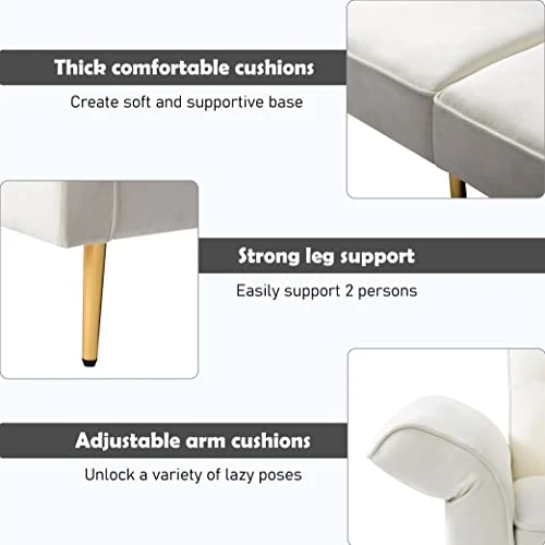 Lepfun Velvet Futon Sofa Bed, Memory Foam Couch Set, Upholstered Modern Daybed Convertible Folding Loveseat Recliner With Pillows And Wooden Frame For Compact Living Room,Apartment,Dorm,Office(Beige) 4 Lepfun Velvet Futon Sofa Bed, Memory Foam Couch Set, Upholstered Modern Daybed Convertible Folding Loveseat Recliner With Pillows And Wooden Frame For Compact Living Room,Apartment,Dorm,Office(Beige) - Image 4