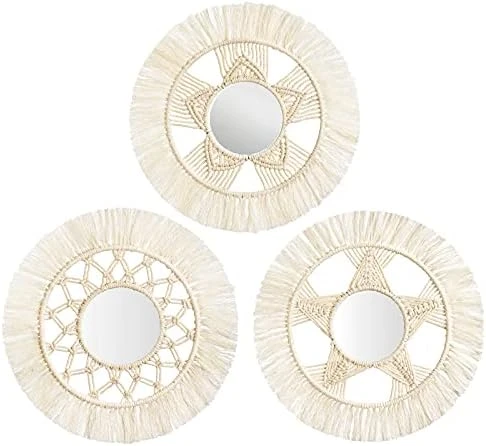 Mkono Mini Round Wall Mirror With Macrame Fringe Set Of 3 Small Wall Hanging Circle Mirror Boho Home Decor For Apartment Living Room Bedroom Baby Nursery,Beautiful Gift Ideas, 2.7''D, X-Small 6 Mkono Mini Round Wall Mirror With Macrame Fringe Set Of 3 Small Wall Hanging Circle Mirror Boho Home Decor For Apartment Living Room Bedroom Baby Nursery,Beautiful Gift Ideas, 2.7''D, X-Small - Image 6