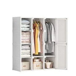AWONGBOX Portable Wardrobe Closets - 14"x20" Depth (12 Cubes) Cube Storage, Bedroom Armoire, Storage Organizer, Clothes Dresser, Closet Storage Organizer, White