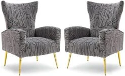 HOMEFUN Accent Chair Set Of 2, Velvet Wingback Armchair Modern Upholstered Single Sofa With Metal Legs For Living Room Bedroom Nursery, Beige -Songmics Furniture Shop 41a8Aoks7JL. AC