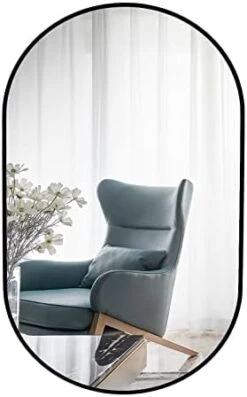 Black Oval Bathroom Mirror,17''x30'' Vanity Wall Mirror, Aluminum Thin Framed Mirror For Bathroom,Decorative Pill Shaped Mirror,Pre-Install Hooks,Durable Wood Backboard,Vertical & Horizontal Hanging -Songmics Furniture Shop 41aADWbA tL. AC 1