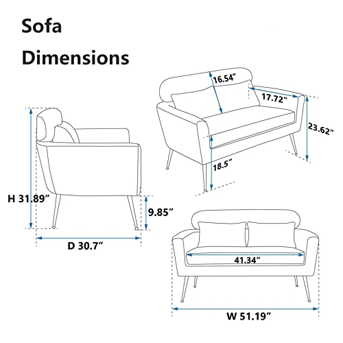 Betoko 51‘’ Loveseat Sofa Small Couch Two Seat Mid Century Modern Sofa With 2 Throw Pillows And Gold Metal Legs For Small Space Office Studio Apartments Bedroom,Ivory 1 Betoko 51‘’ Loveseat Sofa Small Couch Two Seat Mid Century Modern Sofa With 2 Throw Pillows And Gold Metal Legs For Small Space Office Studio Apartments Bedroom,Ivory