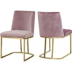 Meridian Furniture Heidi Collection Modern | Contemporary Velvet Upholstered Dining Chair With Polished Gold Metal Frame, Set Of 2, 19" W X 23" D X 32" H, Pink