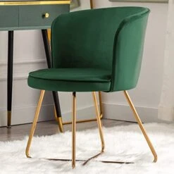 Duhome Accent Chair Vanity Chair Home OfficeMid-Century Modern Upholstered Leisure Club Dining Chairs Velvet Cushion For Living Room Bedroom Reception Area Dark Green 1pcs