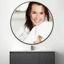 PexFix 36'' Wall Round Mirror, Wall-Mounted Mirror Decorative Mirror Aluminum Alloy Frame, Beveled Accent Mirror Large Round Mirror For Bedroom, Bathroom Entryway, Vanity, Dining Room(Black) 11 PexFix 36'' Wall Round Mirror, Wall-Mounted Mirror Decorative Mirror Aluminum Alloy Frame, Beveled Accent Mirror Large Round Mirror For Bedroom, Bathroom Entryway, Vanity, Dining Room(Black) -Songmics Furniture Shop 41aEO8hQ7SL