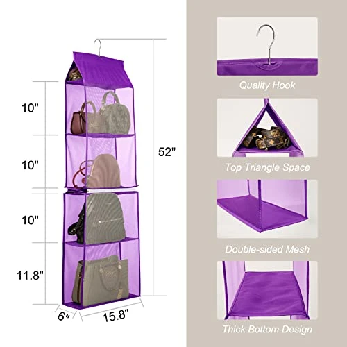 TABITORA Detachable Hanging Handbag Organizer Easy Unpack Hanging Organizer For Bags Purple 2 TABITORA Detachable Hanging Handbag Organizer Easy Unpack Hanging Organizer For Bags Purple - Image 2