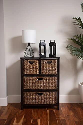 BIRDROCK HOME Seagrass Cubby Dresser - 4 Drawer Bins - Decorative Wood Storage Cubbies Shelf Organizer - Industrial Furniture Chest Basket - Brown Wash 5 BIRDROCK HOME Seagrass Cubby Dresser - 4 Drawer Bins - Decorative Wood Storage Cubbies Shelf Organizer - Industrial Furniture Chest Basket - Brown Wash - Image 5