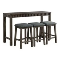 BOWERY HILL Montego Multipurpose Home, Kitchen, Dining Bar Living Room Sofa Table Set With 3 Upholstered Stools, Chairs In Dark Walnut And Gray Fabric