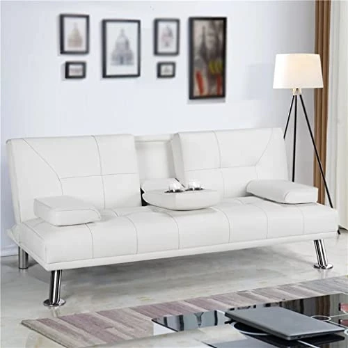 SDFGH Faux Leather Futon Multifunctional Convertible Folding Bed Sofa With Cupholders Pillows 2 SDFGH Faux Leather Futon Multifunctional Convertible Folding Bed Sofa With Cupholders Pillows - Image 2