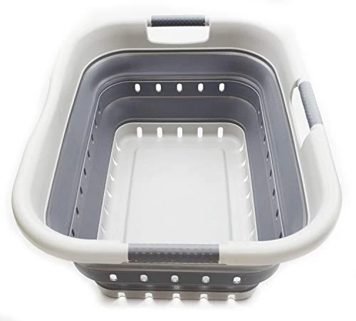 SAMMART 41L Collapsible 3 Handled Plastic Laundry Basket - Foldable Pop Up Storage Container/Organizer - Portable Washing Tub - Space Saving Hamper/Basket (3 Handled Rectangular, Grey/Dark Grey) 1 SAMMART 41L Collapsible 3 Handled Plastic Laundry Basket - Foldable Pop Up Storage Container/Organizer - Portable Washing Tub - Space Saving Hamper/Basket (3 Handled Rectangular, Grey/Dark Grey)