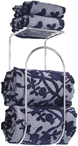 MDesign Modern Metal Wire Wall Mount Towel Rack Holder And Organizer With Storage Shelf - For Bathroom Towels, Washcloths, Hand Towels - Decorative Curved Design - Satin 9 MDesign Modern Metal Wire Wall Mount Towel Rack Holder And Organizer With Storage Shelf - For Bathroom Towels, Washcloths, Hand Towels - Decorative Curved Design - Satin - Image 9