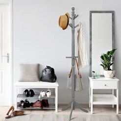 Tangkula Wood Coat Rack Freestanding, Entryway Height Adjustable Coat Stand With 9 Hooks & Stable Tri-Legged Base, Rubber Wood Coat Tree Hall Tree Coat Hanger For Home Office Hall Entryway (Grey) 9 Tangkula Wood Coat Rack Freestanding, Entryway Height Adjustable Coat Stand With 9 Hooks & Stable Tri-Legged Base, Rubber Wood Coat Tree Hall Tree Coat Hanger For Home Office Hall Entryway (Grey) -Songmics Furniture Shop 41aXZLi5G7L