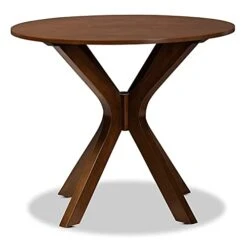 BOWERY HILL Mahogany Walnut Brown Finished 35-Inch-Wide Round Wood Dining Table