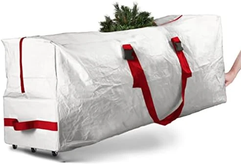 Zober Rolling Large Christmas Tree Storage Bag - Fits Artificial Disassembled Trees, Durable Handles & Wheels For Easy Carrying And Transport - Tear/Waterproof Polyethylene Plastic Duffle Bag (9 Ft., Red) 11 Zober Rolling Large Christmas Tree Storage Bag - Fits Artificial Disassembled Trees, Durable Handles & Wheels For Easy Carrying And Transport - Tear/Waterproof Polyethylene Plastic Duffle Bag (9 Ft., Red) - Image 11