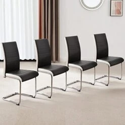 SICOTAS Dining Chairs Set Of 2 - Modern Kitchen Chairs Faux Leather, High Back Dining Room Chairs With Metal Base, Upholstered Dinner Chairs, 2 PCS Armless Side Chair For Dining Room And Kitchen,Black -Songmics Furniture Shop 41adEv3NvIL. AC