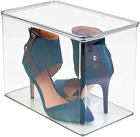 MDesign Stackable Plastic Closet Storage Container Bin Box With Hinge Lid For Organizing Shoes, Booties, Pumps, Sandals, Wedges, Flats, Heels - Lumiere Collection - Clear 8 MDesign Stackable Plastic Closet Storage Container Bin Box With Hinge Lid For Organizing Shoes, Booties, Pumps, Sandals, Wedges, Flats, Heels - Lumiere Collection - Clear - Image 8