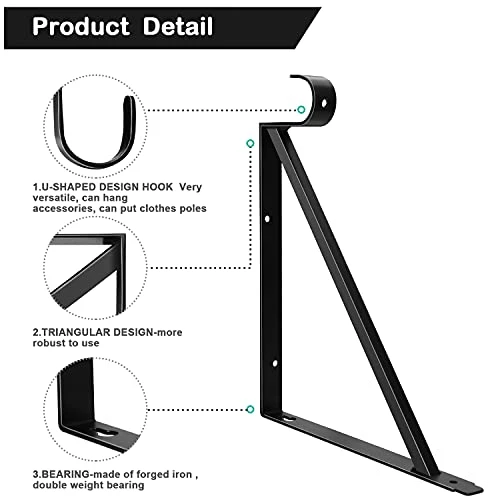 SUNGROOCloset Rod Brackets Holder Heavy Duty Support Bracket Black Closet Shelf Bracket With Rod Support Great For Both Shelf Storage And Closet Rod 2 Pack 4 Pack (2 Pack) 4 SUNGROOCloset Rod Brackets Holder Heavy Duty Support Bracket Black Closet Shelf Bracket With Rod Support Great For Both Shelf Storage And Closet Rod 2 Pack 4 Pack (2 Pack) - Image 4