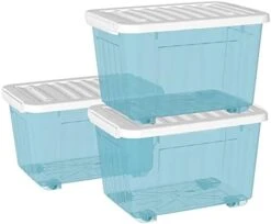 Cetomo 55L*3 Plastic Storage Box,Clear Blue, Tote Box, Organizing Container With Durable Lid And Secure Latching Buckles, Stackable And Nestable, 3Pack, With Buckle 22 Cetomo 55L*3 Plastic Storage Box,Clear Blue, Tote Box, Organizing Container With Durable Lid And Secure Latching Buckles, Stackable And Nestable, 3Pack, With Buckle -Songmics Furniture Shop 41aioXn2iRL. AC 1