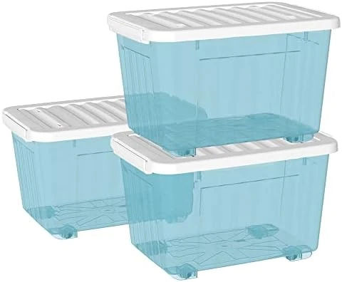 Cetomo 55L*3 Plastic Storage Box,Clear Blue, Tote Box, Organizing Container With Durable Lid And Secure Latching Buckles, Stackable And Nestable, 3Pack, With Buckle 8 Cetomo 55L*3 Plastic Storage Box,Clear Blue, Tote Box, Organizing Container With Durable Lid And Secure Latching Buckles, Stackable And Nestable, 3Pack, With Buckle - Image 8