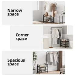 3-in-1 Design Coat Rack Shoe Bench, Hall Tree Entryway Bench With Storage, Wood Look Accent Furniture With Metal Frame, Multifunctional Hallway Organizer For Entryway, Living Room, Bedroom -Songmics Furniture Shop 41aj0r0A1UL