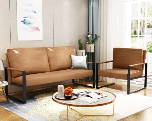 AWQM PU Leather Love Seats Sofa, 45" Mini Upholstered Couch For Small Space, Modern Accent Chair With Armrest And Removable Cushions, 2-Seater Lounge For Living Room, Bedroom, Office (Brown) 4 AWQM PU Leather Love Seats Sofa, 45" Mini Upholstered Couch For Small Space, Modern Accent Chair With Armrest And Removable Cushions, 2-Seater Lounge For Living Room, Bedroom, Office (Brown) - Image 4