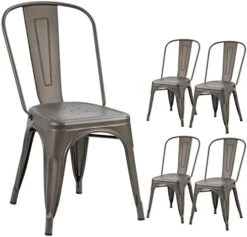 Devoko Metal Indoor-Outdoor Chairs Distressed Style Kitchen Dining Chairs Stackable Side Chairs With Back Set Of 4 (Blue) -Songmics Furniture Shop 41auP4KBKAL. AC