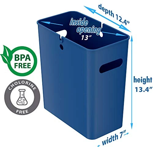 ITouchless SlimGiant 4.2 Gallon Slim Garbage Bin With Handles, 16 Liter Plastic Small Trash Can Hanging Wastebasket, Magazine/File Folder Storage Container For Home, Office, Bathroom, Kitchen, Blue 6 ITouchless SlimGiant 4.2 Gallon Slim Garbage Bin With Handles, 16 Liter Plastic Small Trash Can Hanging Wastebasket, Magazine/File Folder Storage Container For Home, Office, Bathroom, Kitchen, Blue - Image 6