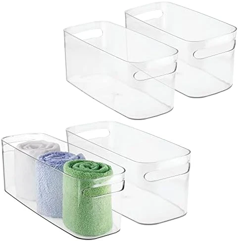 MDesign Deep Plastic Bathroom Bin With Handles - Storage Organizer For Vanity Countertop - Hold Soap, Body Wash, Shampoo, Lotion, Conditioner, Hand Towels - 10" Long, Aura Collection, 4 Pack, Clear 10 MDesign Deep Plastic Bathroom Bin With Handles - Storage Organizer For Vanity Countertop - Hold Soap, Body Wash, Shampoo, Lotion, Conditioner, Hand Towels - 10" Long, Aura Collection, 4 Pack, Clear - Image 10