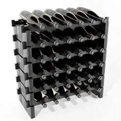 Beyond Your Thoughts Wine Rack Pine Wood 36 Bottle Capacity Stackable Storage Stand Display Shelves, Wobble-Free, Thicker Wood, Black (36 Bottle Capacity, 6 Rows X 6)