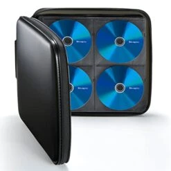 SANWA 160 Capacity CD Case, Large CD Sleeves, Portable DVD VCD Storage Box, Portable Zipper Bag, EVA Protective Blu-ray Wallet With Handle, For Car, Home, Office, Games Disc, Audio Music, Black
