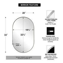 ANDY STAR Brushed Nickel Bathroom Mirror, 20x33 Oval Silver Mirrors, Oval Wall Mirror, Oval Vanity Mirror HD Reflection Metal Frame Mirror For Bathroom Hang Vertical Or Horizontal -Songmics Furniture Shop 41b58EZVlzL
