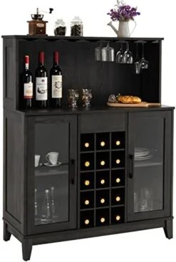 Giantex Buffet Hutch Cabinet, Kitchen Hutch Sideboard, 15 Wine Bottle Modulars, Glasses Holder Rack, Buffet Cabinet On Storage Island, Wood Stationary Kitchenware Server (Grey) -Songmics Furniture Shop 41b7Z2zhAKL. AC