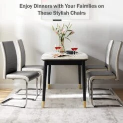 SICOTAS Dining Chairs Set Of 2 - Modern Kitchen Chairs Faux Leather, High Back Dining Room Chairs With Metal Base, Upholstered Dinner Chairs, 2 PCS Armless Side Chair For Dining Room And Kitchen, Grey -Songmics Furniture Shop 41b7xUTwGHL